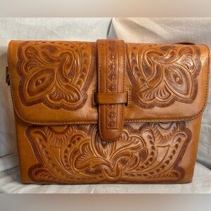 Vintage Hand Tooled Leather Western Saddle Bag Boho Crossbody Festival Purse
